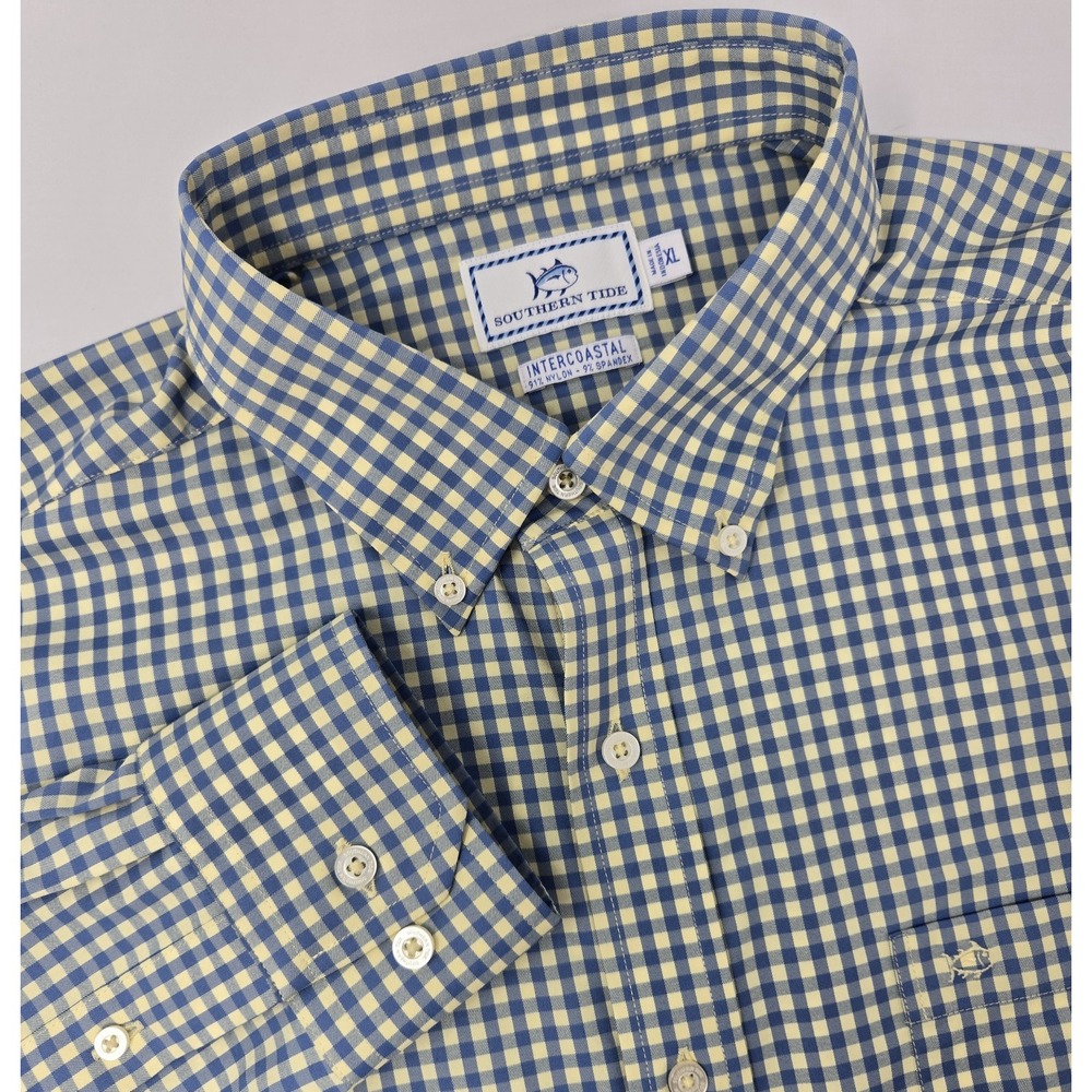 Southern Tide Shirt Mens XL Intercostal Blue Yellow‎ Check Casual Long Sleeve